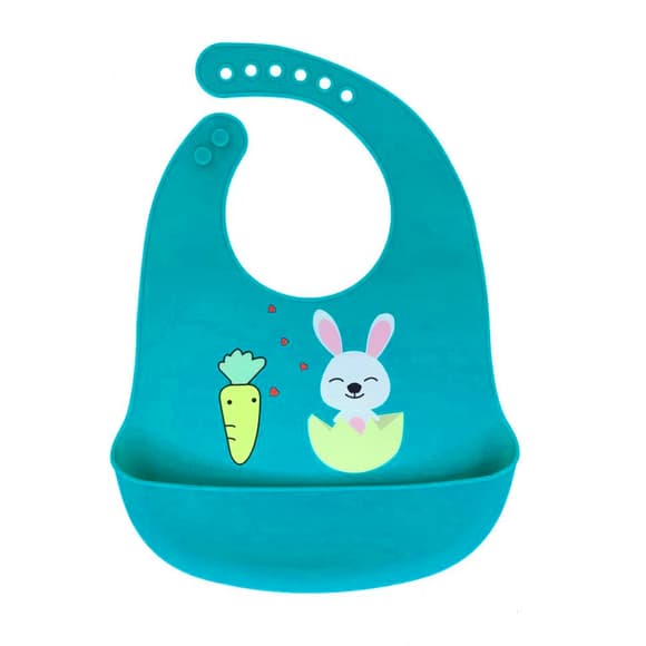 Слюнявчик силиконовый "Зайка" MGZ-0611(Blue) с карманом