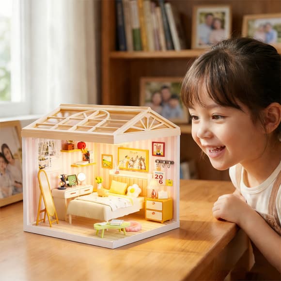 Конструктор-румбокс Спальня Mini House 8004-MH серии "Интерьер", со светом