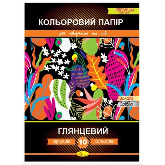 Набір двостороннього кольорового паперу "Глянцевий" PREMIUM АП-1219, 10 кольорів