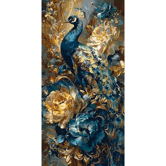 Картина по номерам "Павлин среди цветов" LW5183 с красками металлик 40х80 см