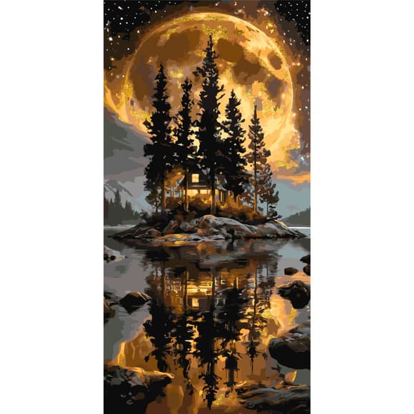 Картина за номерами "Будинок у лісі" LW5184 з фарбами металік 40х80 см