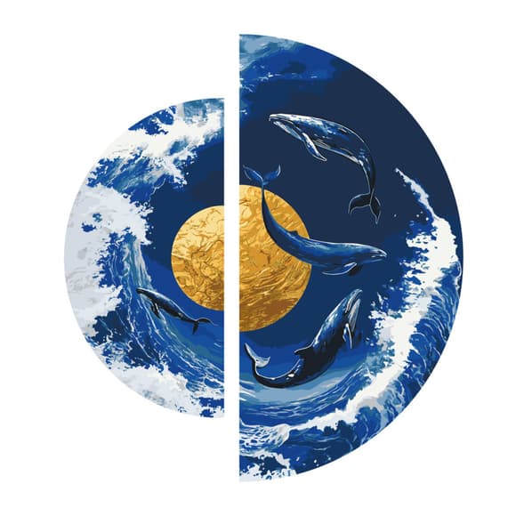 Картина по номерам "Танец китов у золотой планеты" OSR1002 с красками металлик 67х67 см