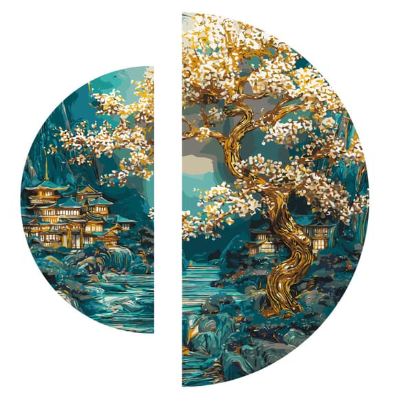 Картина за номерами "Спокій японського світанку" OSR1009 з фарбами металік 67х67 см