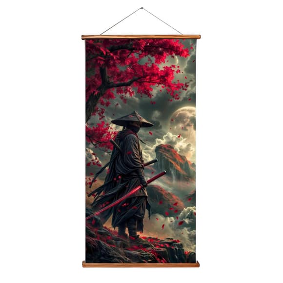 Інтер'єрна картина Гобелен "Японський самурай у квітах" OTM1037, 30х60 см