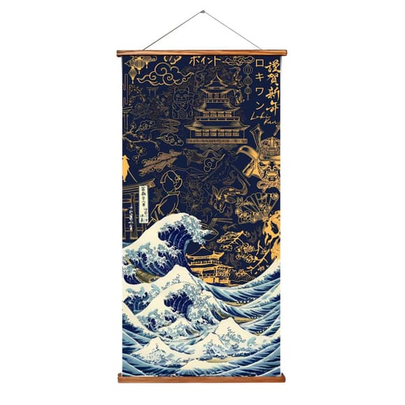 Інтер'єрна картина Гобелен "Мистецтво Японії, хвиля в Канагаві" OTM1038, 30х60 см