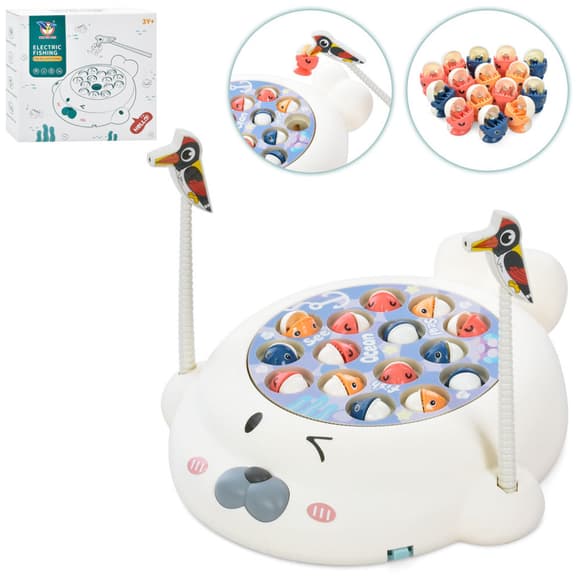 Дитяча іграшка "Рибалка" 20128, 26 см, крутиться, з музикою, 2 дятлика