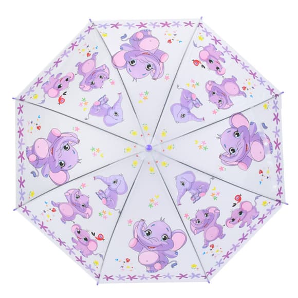 Детский зонтик "Слоники" MK 5793(Violet) длина 65,5 см, трость 60 см, диаметр 84 см