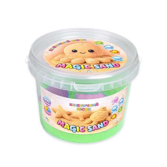Кинетический песок Magic Sand 31194 зеленый 500 гр, формочки 4 шт