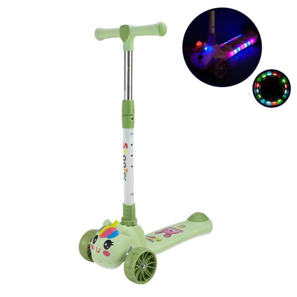 Детский самокат 3-х колесный SC2619(Green) колеса PU, с музыкой и светом