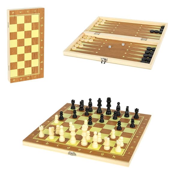 Настольная игра "Шахматы, шашки и нарды 3 в 1" 622А с доской 30х30 см