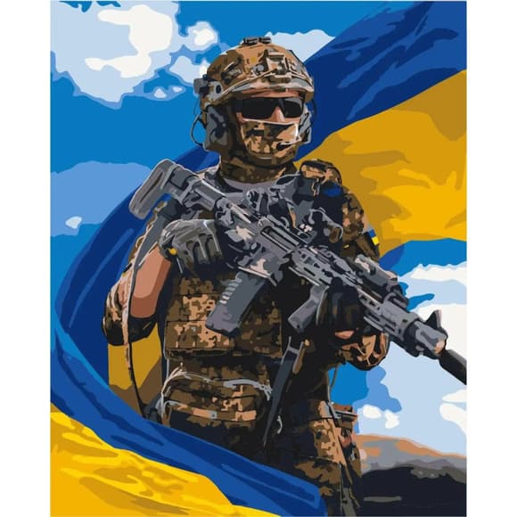 Картина по номерам "Воин ВСУ с флагом" LW3268, 40х50 см