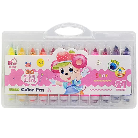 УЦІНКА!!! Дитячий набір фломастерів JUMBO 209-24(Pink)-UC зі шта мпиком 24 кольори