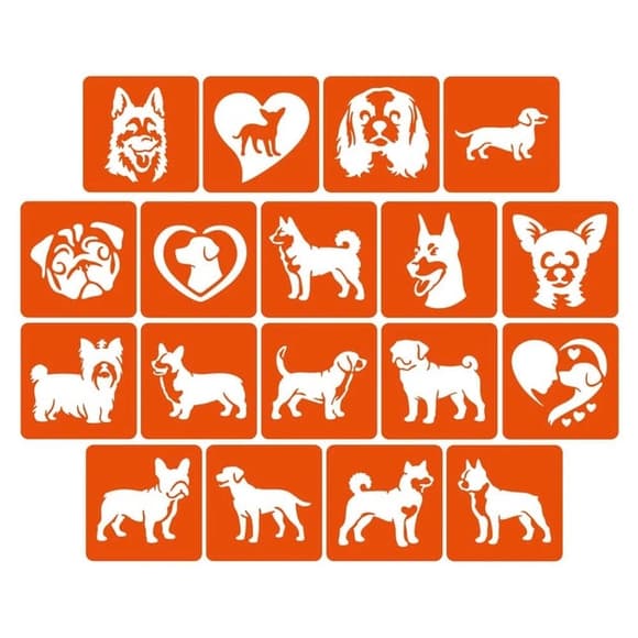 Набір трафаретів для біо-тату "Собаки" Fresh Tattoo dogs-5x5-18