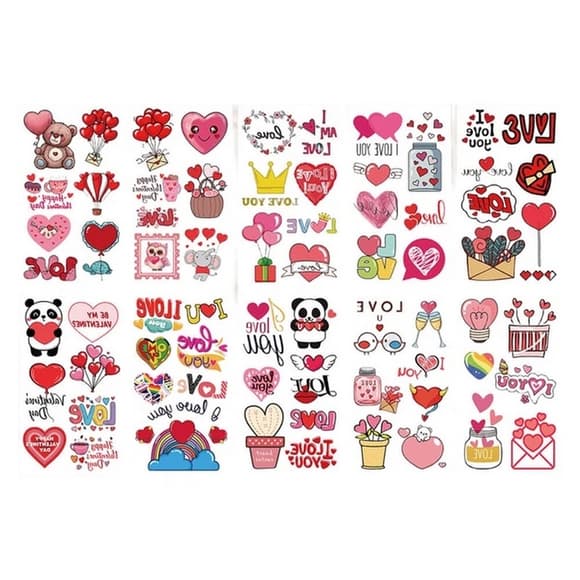 Набор временных татуировок "Любовь №3" Love-tattoo-mini-set-2-10, 10 штук, размер 12 × 7 см