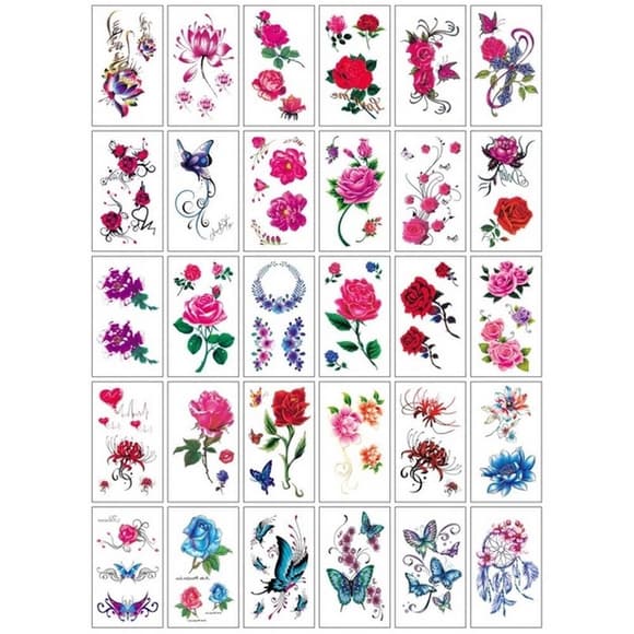 Набір тимчасових тату "Кольорові міні №3" color-tattoo-mini-set-3-30-E30, 30 штук, розмір 9,5 х 9,5 см