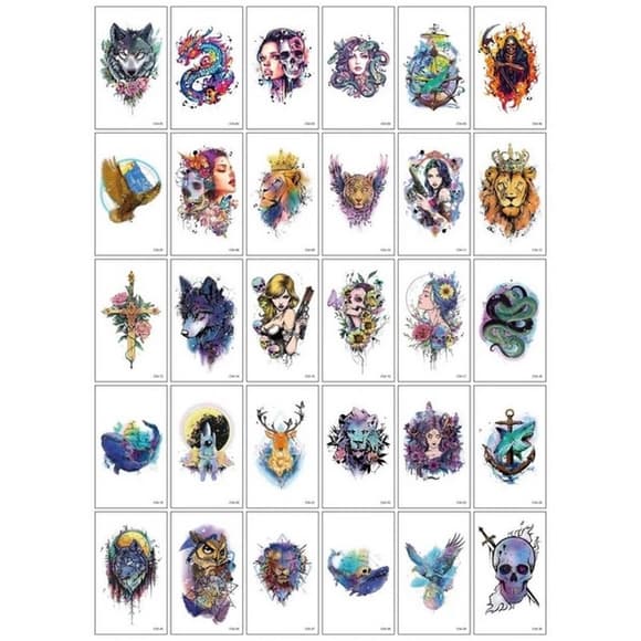 Набір тимчасових та ту "Кольорові міні №5" color-tattoo-mini-set-5-30-CSA30, 30 штук, розмір 9,5 х 9,5 см