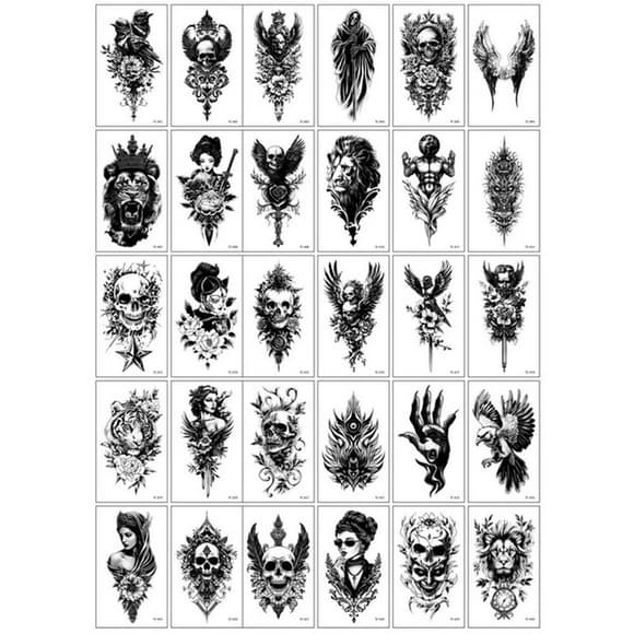 Набір тимчасових тату "Чорні  міні №6" black-tattoo-mini-set-6-TC-30, 30 штук, розмір 9,5 х 9,5 см
