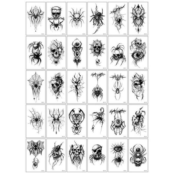 Набір тимчасових тату "Чорні мін і №7" black-tattoo-mini-set-7-ZZC-30, 30 штук, розмір 9,5 х 9,5 см