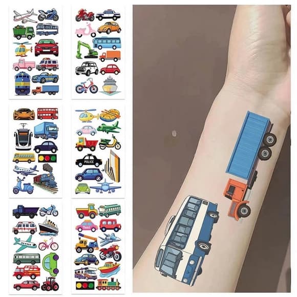 Набір тимчасових тату "Транспорт №1" transport-tattoo-1-10, 10 штук, розмір 12 х 7 см