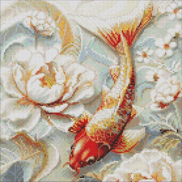 Алмазная мозаика "Кои в цветах" ©art_selena_ua AMO20240, 40х40 см